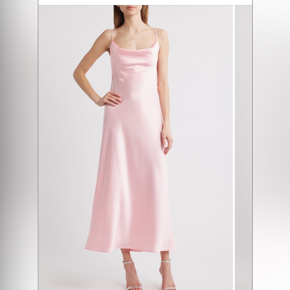 Lulus Pink Satin Midi Dress – Size Medium | NWT